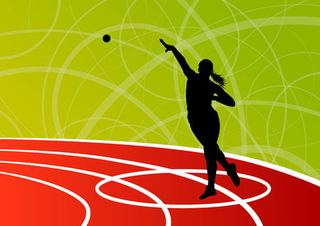 Active shot putter woman sport athletics ball throwing silhouettes abstract illustration background vectorのイラスト素材