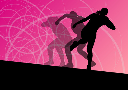Active shot putter woman sport athletics ball throwing silhouettes abstract illustration background vectorのイラスト素材