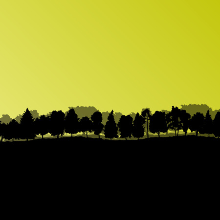 Forest trees silhouettes natural wild landscape detailed illustration background vector for posterのイラスト素材