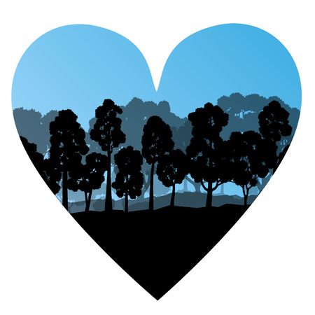 Forest tree wild romantic love heart shape concept landscape background illustration vectorのイラスト素材