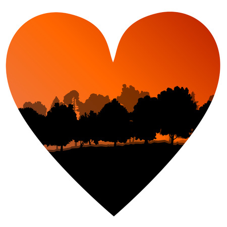 Forest tree wild romantic love heart shape concept landscape background illustration vectorのイラスト素材