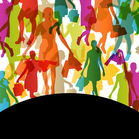 Active woman with shopping bags silhouette vector background abstract concept illustrationのイラスト素材