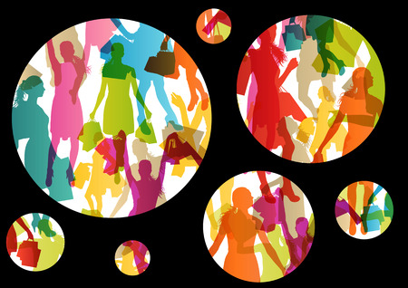 Active woman with shopping bags silhouette vector background abstract concept illustrationのイラスト素材