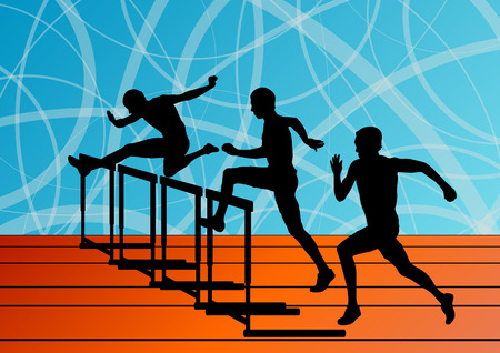 Active men sport athletics hurdles barrier running silhouettes illustration collection background vectorのイラスト素材