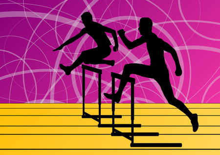 Active men sport athletics hurdles barrier running silhouettes illustration collection background vectorのイラスト素材