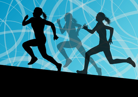 Active women sport athletics running silhouettes illustration abstract background vectorのイラスト素材