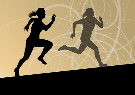 Active women sport athletics running silhouettes illustration abstract background vectorのイラスト素材