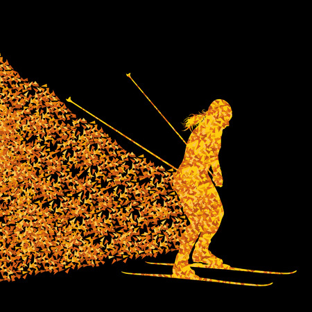 Skiing woman silhouette vector background concept isolated on black for posterのイラスト素材