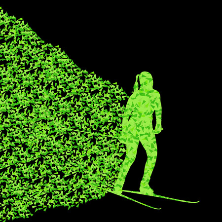Skiing woman silhouette vector background concept isolated on black for posterのイラスト素材