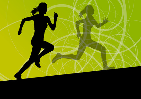 Active women sport athletics running silhouettes illustration abstract background vectorのイラスト素材