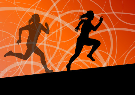 Active women sport athletics running silhouettes illustration abstract background vectorのイラスト素材