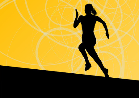 Active women sport athletics running silhouettes illustration abstract background vectorのイラスト素材