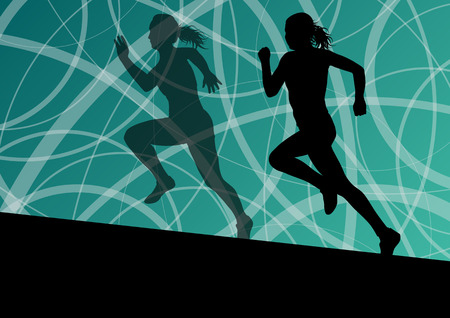 Active women sport athletics running silhouettes illustration abstract background vectorのイラスト素材