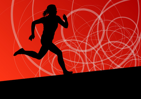 Active women sport athletics running silhouettes illustration abstract background vectorのイラスト素材