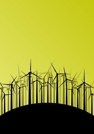 Wind electricity generators and windmills detailed ecology electricity silhouettes illustration collection abstract background vector conceptのイラスト素材