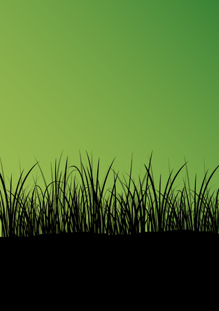 Green grass and plants detailed silhouette landscape illustration abstract background vectorのイラスト素材