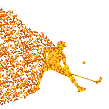 Floor ball player vector silhouette made of triangle fragments vector abstract background for posterのイラスト素材