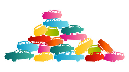 Iron scrap car junkyard vector background landscape concept for posterのイラスト素材