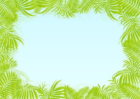 Exotic forest jungle leaves, grass and herbs vector backgroundのイラスト素材