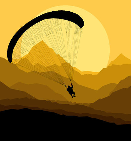 Paragliding vector background landscape concept vector with mountainsのイラスト素材