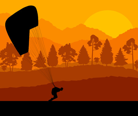 Paragliding vector background landscape concept vector for posterのイラスト素材