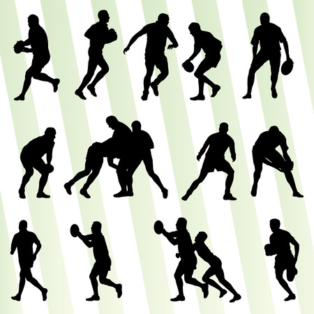 Rugby player man silhouette vector background set for posterのイラスト素材
