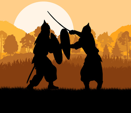 Medieval warrior, crusader vector background landscape conceptのイラスト素材