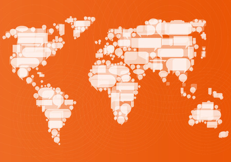 Globalization concept of business and communication vector background concept made of World map and speech bubblesのイラスト素材
