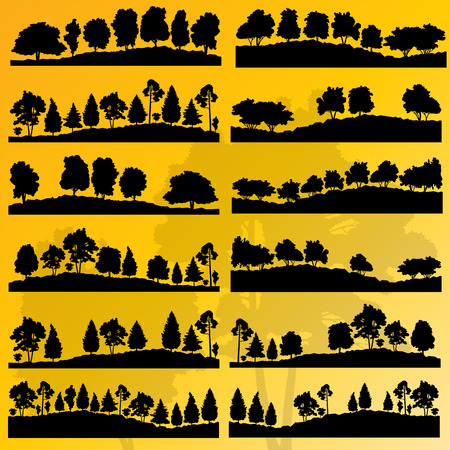 Forest trees silhouettes illustration collection background vectorのイラスト素材