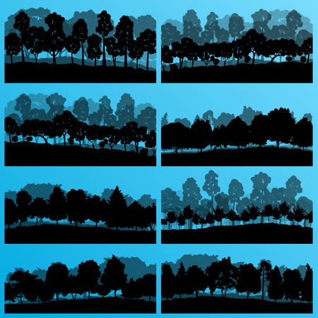 Forest trees silhouettes illustration collection background vectorのイラスト素材