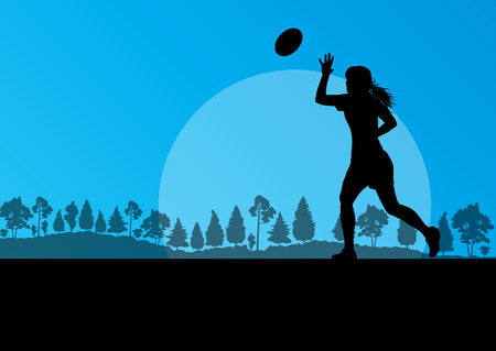 Woman rugby silhouette in countryside nature background illustration vectorのイラスト素材