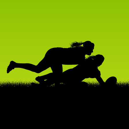 Woman rugby silhouette in countryside nature background illustration vectorのイラスト素材