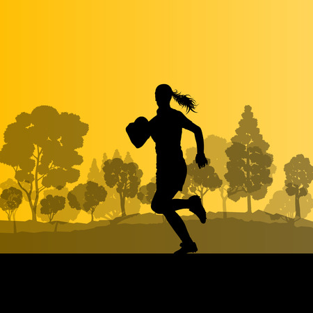 Woman rugby silhouette in countryside nature background illustration vectorのイラスト素材