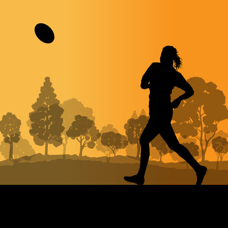 Woman rugby silhouette in countryside nature background illustration vectorのイラスト素材
