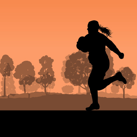 Woman rugby silhouette in countryside nature background illustration vectorのイラスト素材