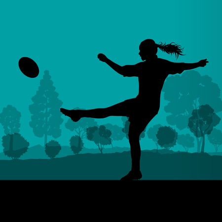 Woman rugby silhouette in countryside nature background illustration vectorのイラスト素材