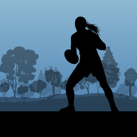 Woman rugby silhouette in countryside nature background illustration vectorのイラスト素材