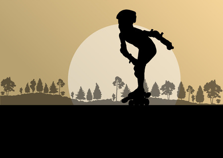 Kid roller skating in park vector background conceptのイラスト素材
