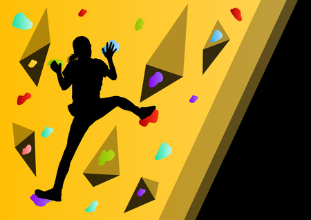 Children rock climber sport athletes climbing wall in abstract silhouettes background illustration vectorのイラスト素材