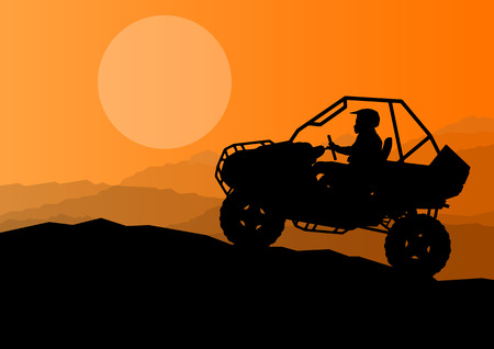 All terrain vehicle quad motorbike rider in wild nature background illustration vectorのイラスト素材