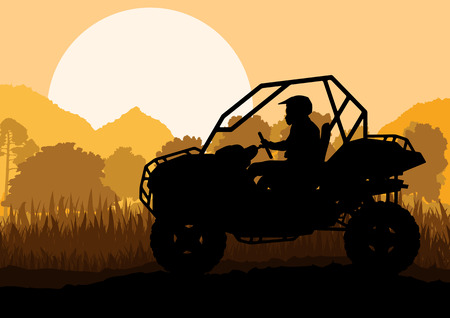 All terrain vehicle quad motorbike rider in wild nature background illustration vectorのイラスト素材