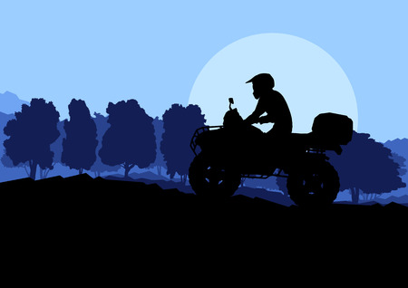 All terrain vehicle quad motorbike rider in wild nature background illustration vectorのイラスト素材