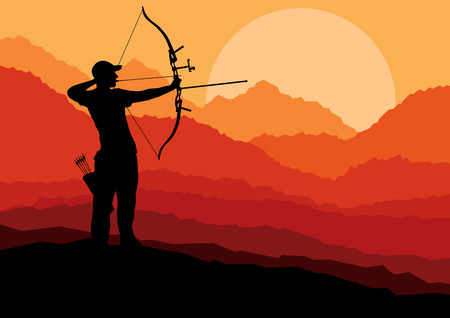 Active archery sport silhouette background vector in natureのイラスト素材