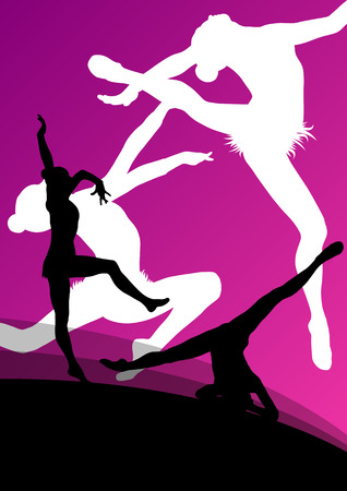 Active young girl gymnasts silhouettes in acrobatics abstract background illustration vectorのイラスト素材