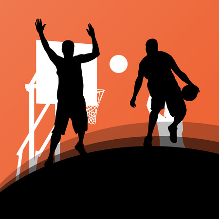 Basketball players active sport silhouettes vector backgroundのイラスト素材