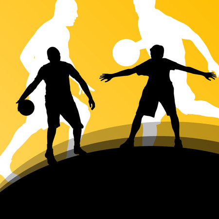 Basketball players active sport silhouettes vector backgroundのイラスト素材