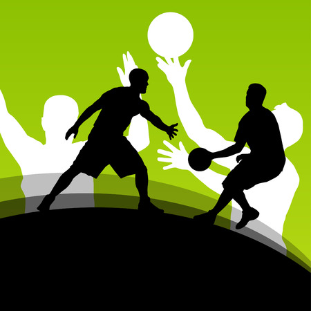 Basketball players active sport silhouettes vector backgroundのイラスト素材