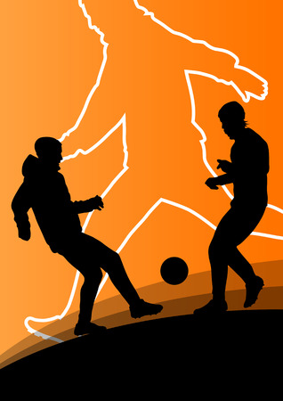 Soccer football players active young and healthy men sport silhouettes vector abstract background illustrationのイラスト素材