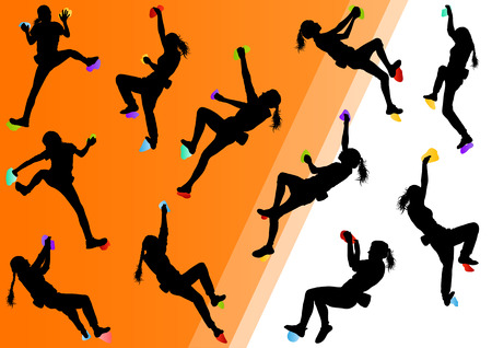 Children rock climber sport athletes climbing wall in abstract silhouettes background illustration vectorのイラスト素材