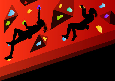 Children rock climber sport athletes climbing wall in abstract silhouettes background illustration vectorのイラスト素材